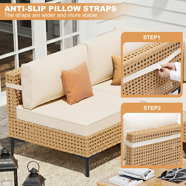 Modular Outdoor Wicker Sectional Sofa Set with Coffee Table