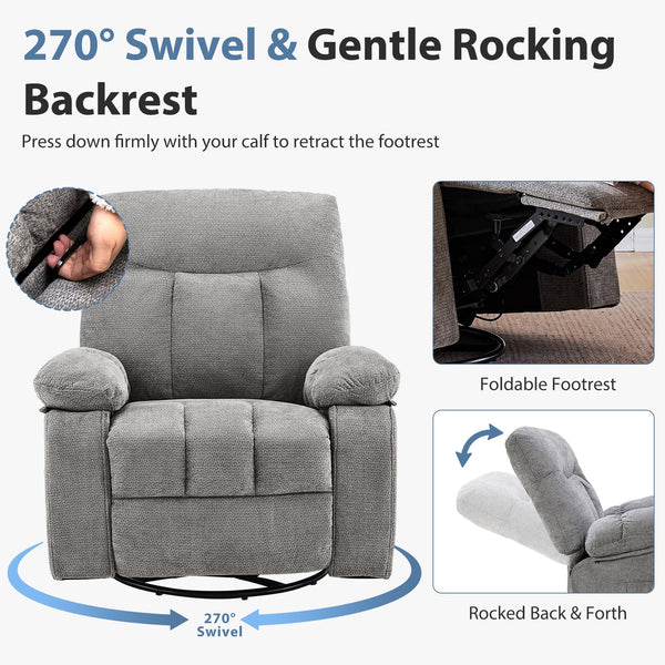 Swivel Recliner Chair with Massage, Heating & Footrest