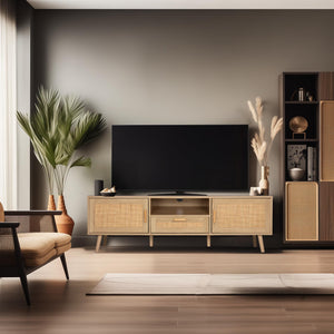 59-Inch Boho Rattan TV Stand with Storage