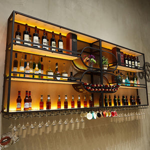 Wall Mounted Wine Rack with LED Light – 4-Tier Floating Bar Shelf