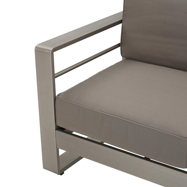 Outdoor Loveseat Sofa with Tray – Anodized Aluminum, Grey