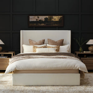 Queen/King Wingback Upholstered Platform Bed Frame