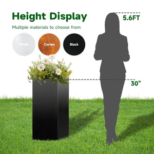 Tall Metal Outdoor Planter Box 14"x14"x30" with Removable Shelf