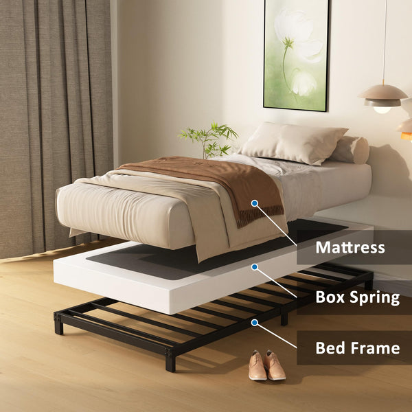 4-Inch Low Profile Box Spring with Fabric Cover & Metal Frame