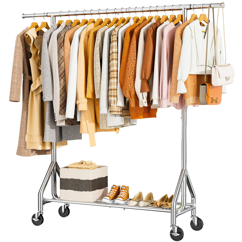 Heavy Duty Rolling Clothes Rack with Shelves & Lockable Wheels
