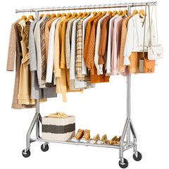 Heavy Duty Rolling Clothes Rack with Shelves & Lockable Wheels