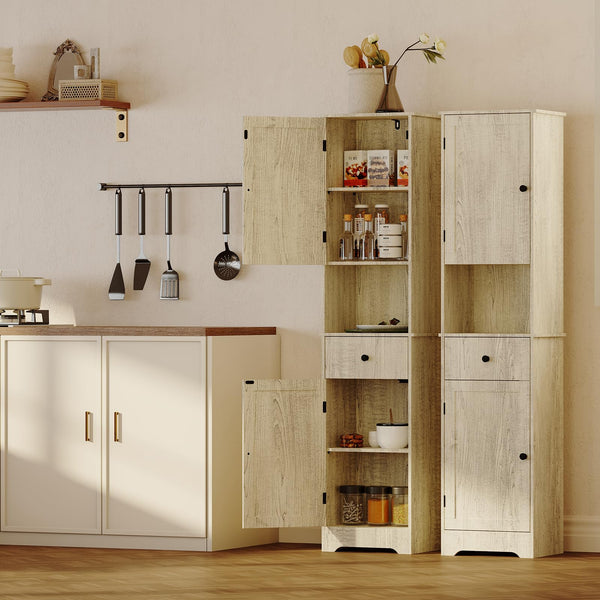 Tall Storage Cabinet with 2 Doors, 2 Drawers & Adjustable Shelves