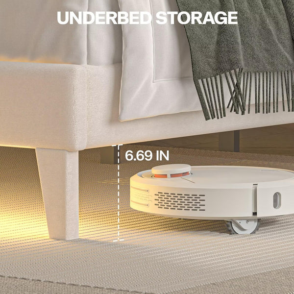 LED Upholstered Platform Bed Frame with Headboard & Footboard