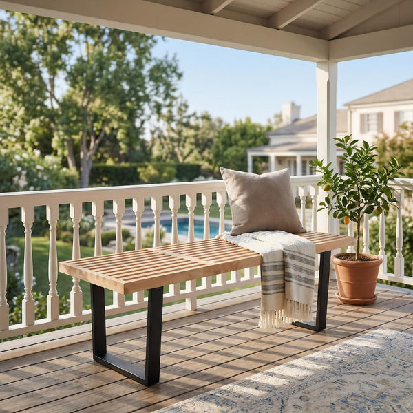 Modern Wood Entryway & Dining Bench with Metal Legs