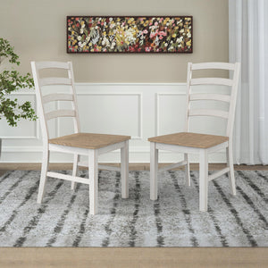 Ladderback Dining Chair Set of 2 – White & Light Brown