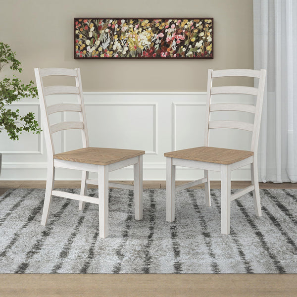 Ladderback Dining Chair Set of 2 – White & Light Brown