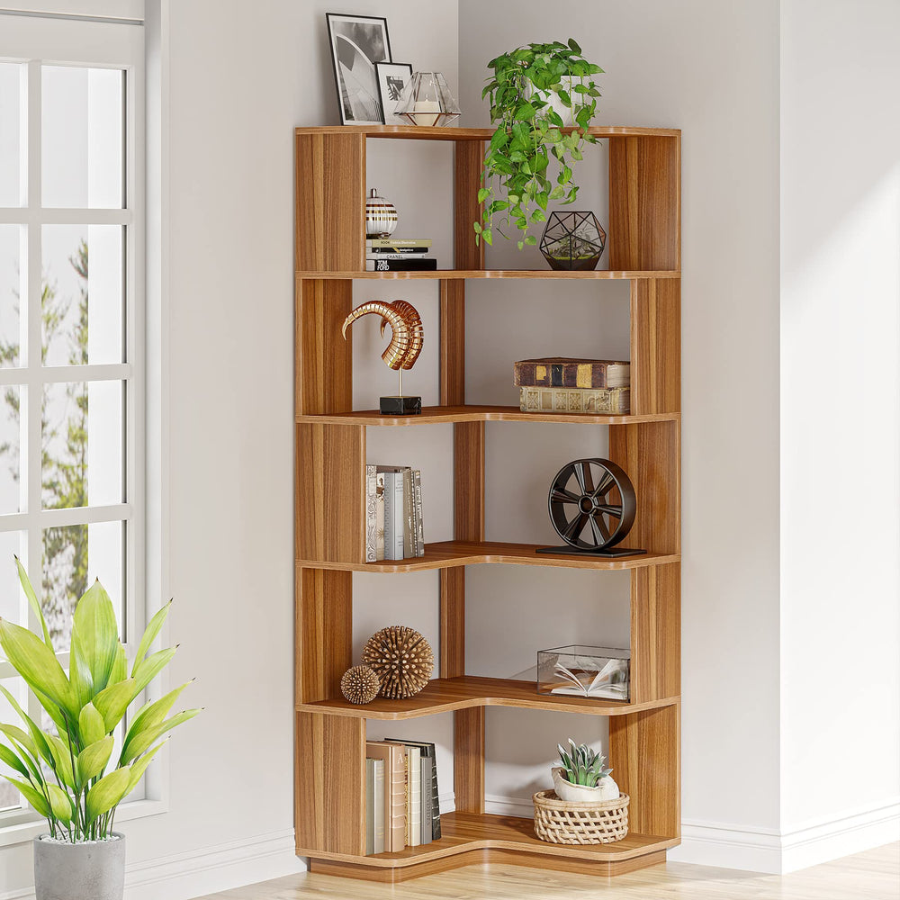 6-Tier L-Shaped Corner Bookshelf, 64.96" Tall