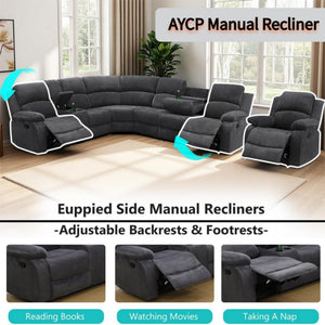L-Shape Sectional Reclining Sofa Set with Drop-Down Table & Storage Console