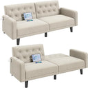 63" Convertible Futon Sofa Bed with USB Ports & Reclining Backrest