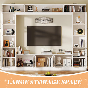 98" Wall Unit TV Stand with LED Lights & Bookshelves
