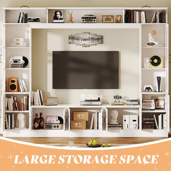 98" Wall Unit TV Stand with LED Lights & Bookshelves