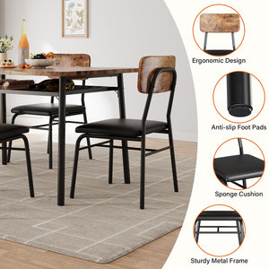 5-Piece Dining Table Set with Storage Rack & Upholstered Chairs