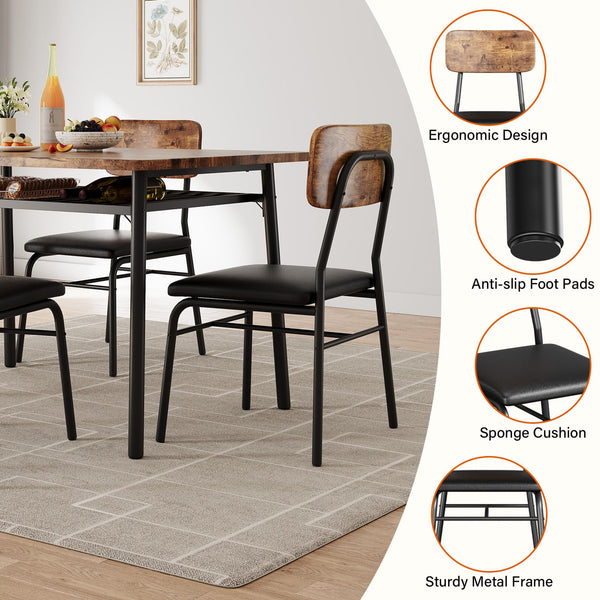 5-Piece Dining Table Set with Storage Rack & Upholstered Chairs