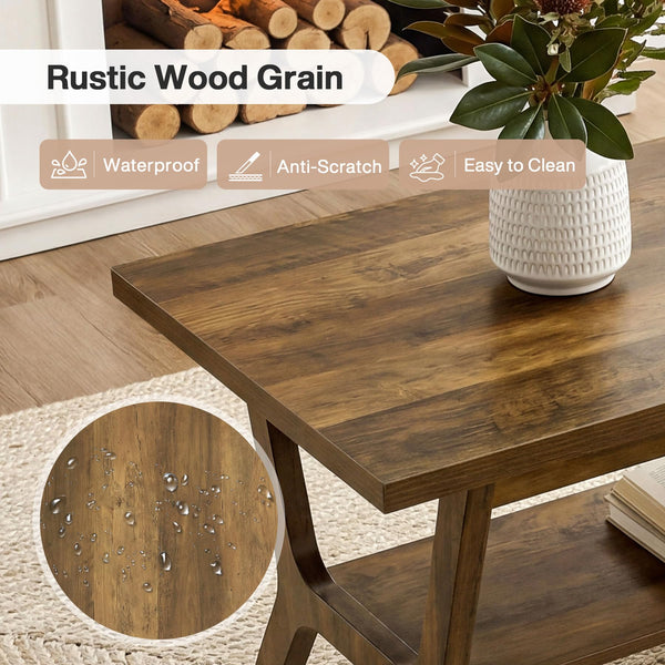 2-Tier Farmhouse Coffee Table with Storage Shelf