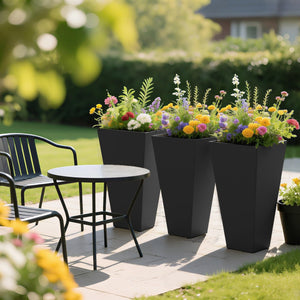 Tall Outdoor Taper Planters Set of 3 with Drainage Holes – 28 Inch