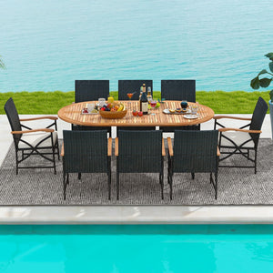 9-Piece Outdoor Wicker Dining Set with Acacia Wood Table