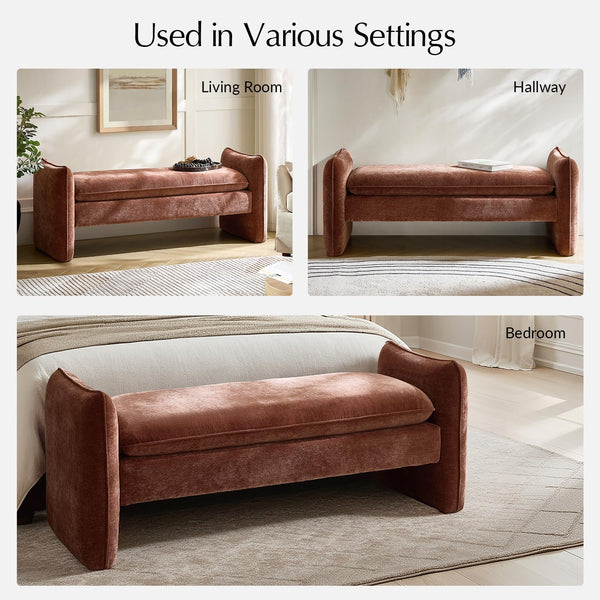 57.5" Chenille Upholstered Bedroom Bench