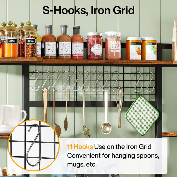 55" Wide 5-Tier Baker's Rack with Hutch & 11 Hooks