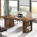 70" Large Executive Desk with Storage Shelves, Industrial Wood
