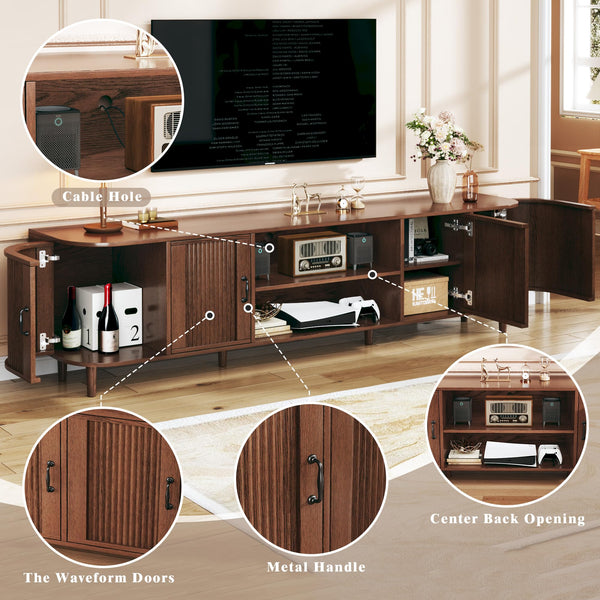 70" Mid-Century Modern TV Stand with Fluted Doors & Storage Cabinets