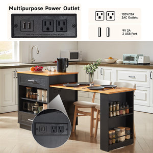 Expandable Kitchen Island with Dining Table & Storage