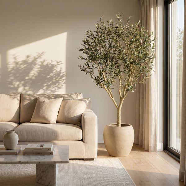 7ft & 8ft Artificial Olive Tree with Natural Wood Trunk