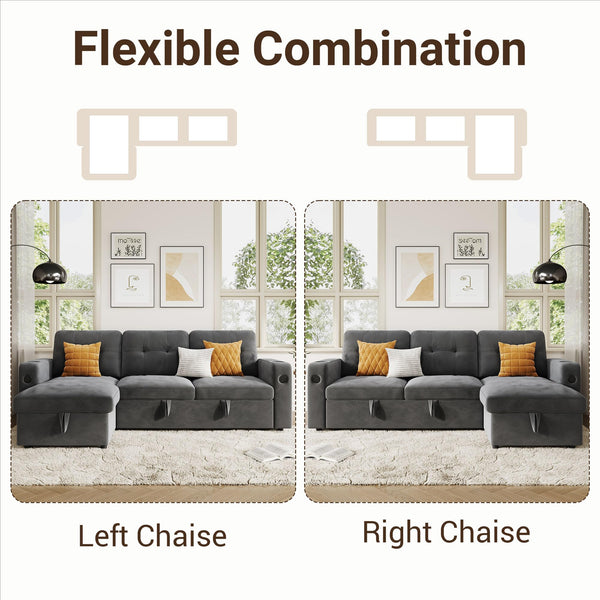 L-Shaped Sleeper Sofa with Storage & Charging Station