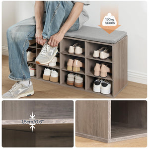 Entryway Shoe Storage Bench with Cushion & Coat Rack, 12 Cubbies, 330 lb Capacity