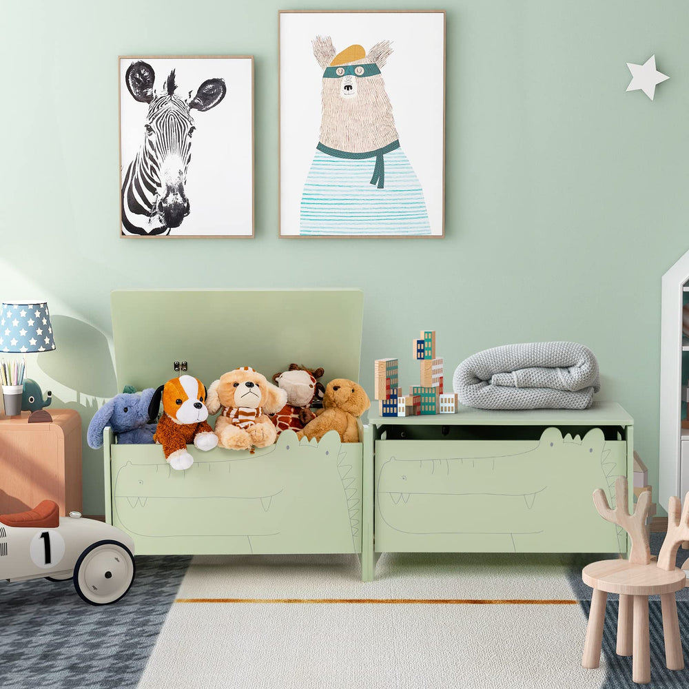 Kids Wooden Toy Box with Safety Hinge and Handles