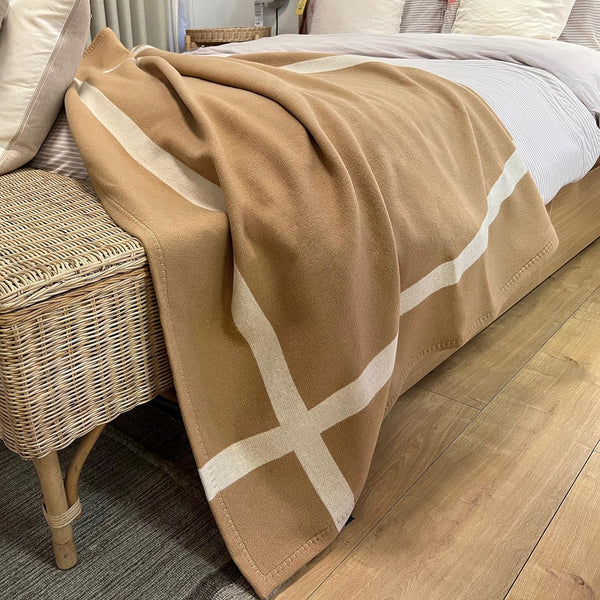Wool Cashmere Throw Blanket — Camel, 75"x55"