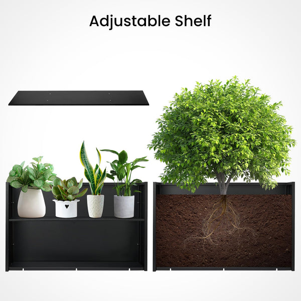 Heavy Duty Steel Raised Planter Box with Adjustable Shelf