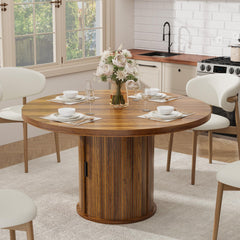 47 Inch Round Dining Table with Storage Shelf & Drawer — Seats 4 to 6