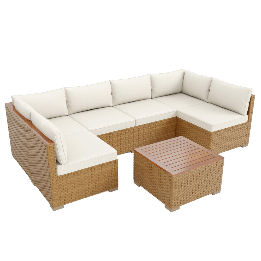7-Piece Rattan Outdoor Sectional Sofa Set with Coffee Table