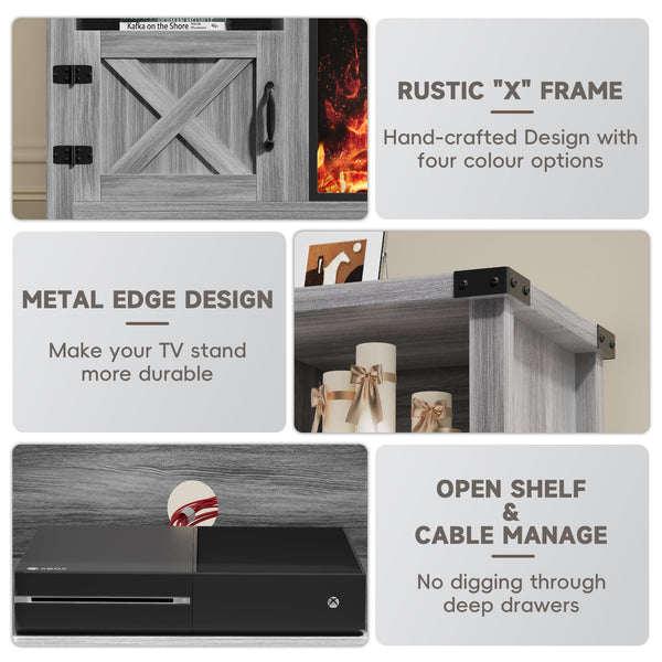 Farmhouse Fireplace TV Stand with Electric Hearth – Fits TVs up to 65"