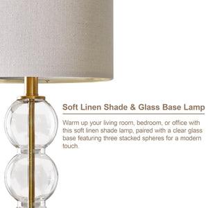 Glass Table Lamps Set of 2 with USB Charging Ports and Linen Shade