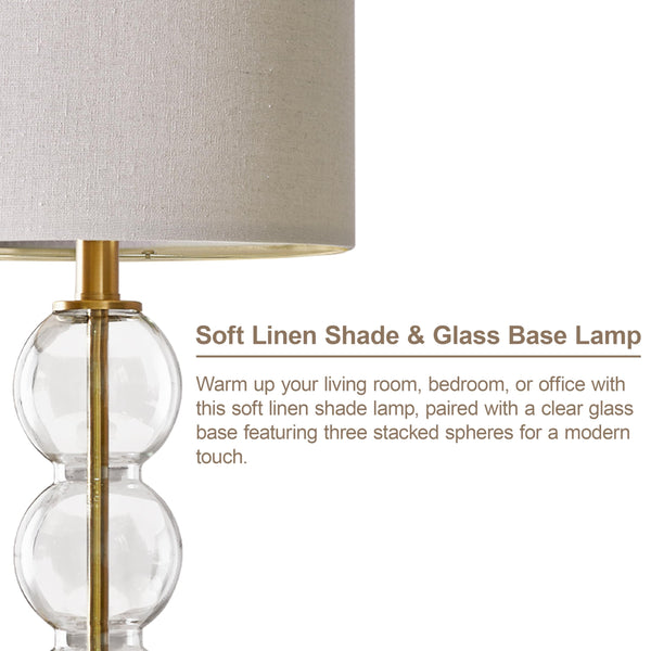 Glass Table Lamps Set of 2 with USB Charging Ports and Linen Shade
