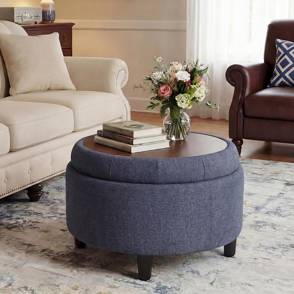 Round Storage Ottoman with Reversible Tray Lid
