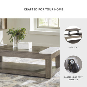Lift-Top Coffee Table with Lower Shelf, Marble Accents & Casters