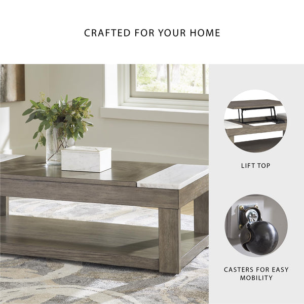 Lift-Top Coffee Table with Lower Shelf, Marble Accents & Casters