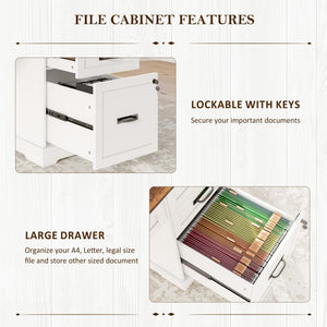 L-Shaped Executive Desk with File Cabinet & Charging Station, 67 Inch