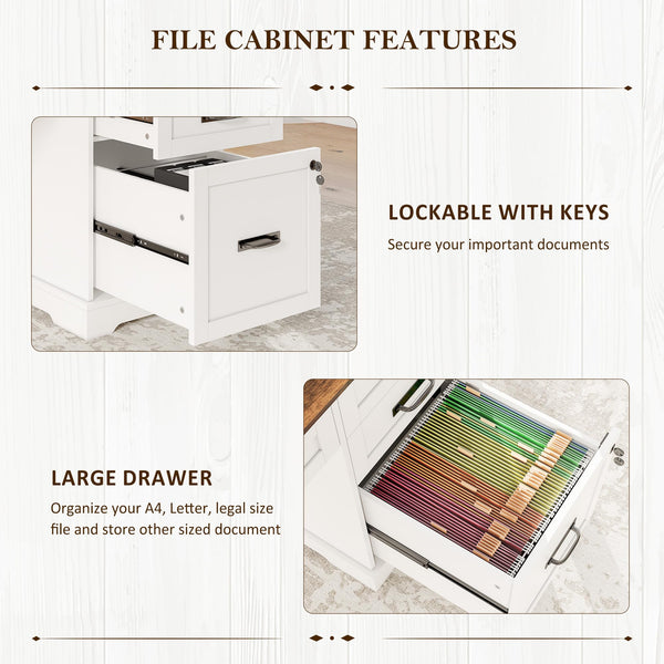 L-Shaped Executive Desk with File Cabinet & Charging Station, 67 Inch