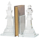 Crystal Chess Bookends Set of 2 – Clear Glossy Glass, 9.55" H