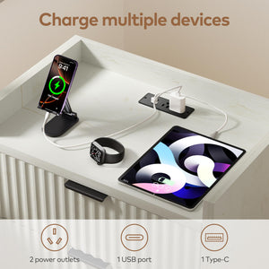 Nightstand with 2 Drawers & Charging Station