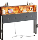 Queen Upholstered Headboard with Storage, LED Light & Charging Station