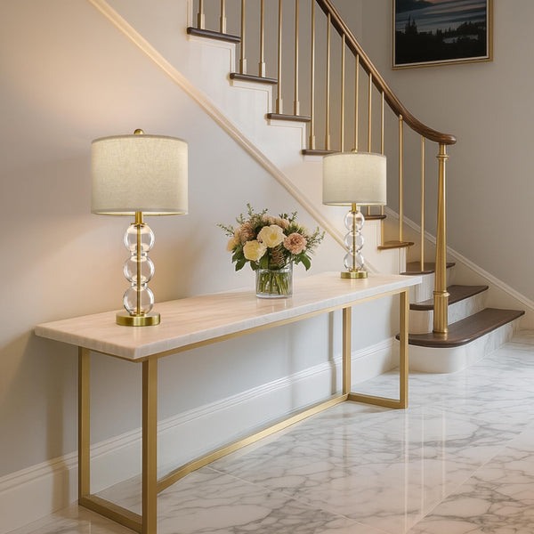 Glass Table Lamps Set of 2 with USB Charging Ports and Linen Shade